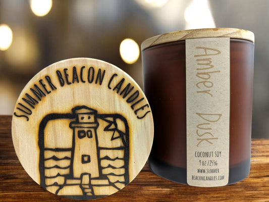 Amber Dusk 9 oz.- Coconut Soy-frosted brown vessel